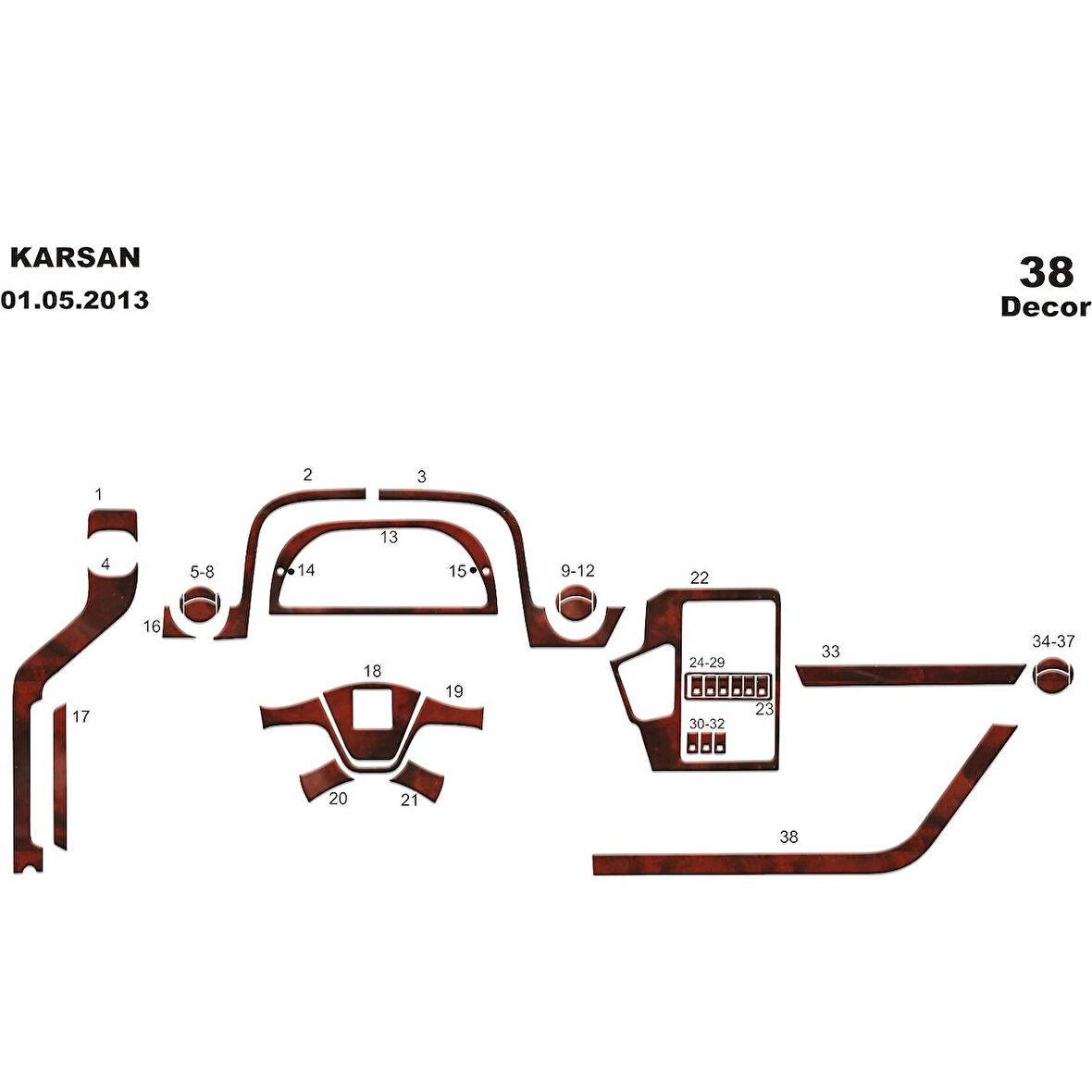 Meriç® Peugeot Karsan Jest Ön Torpido Kaplama 38 Parça 2013-›