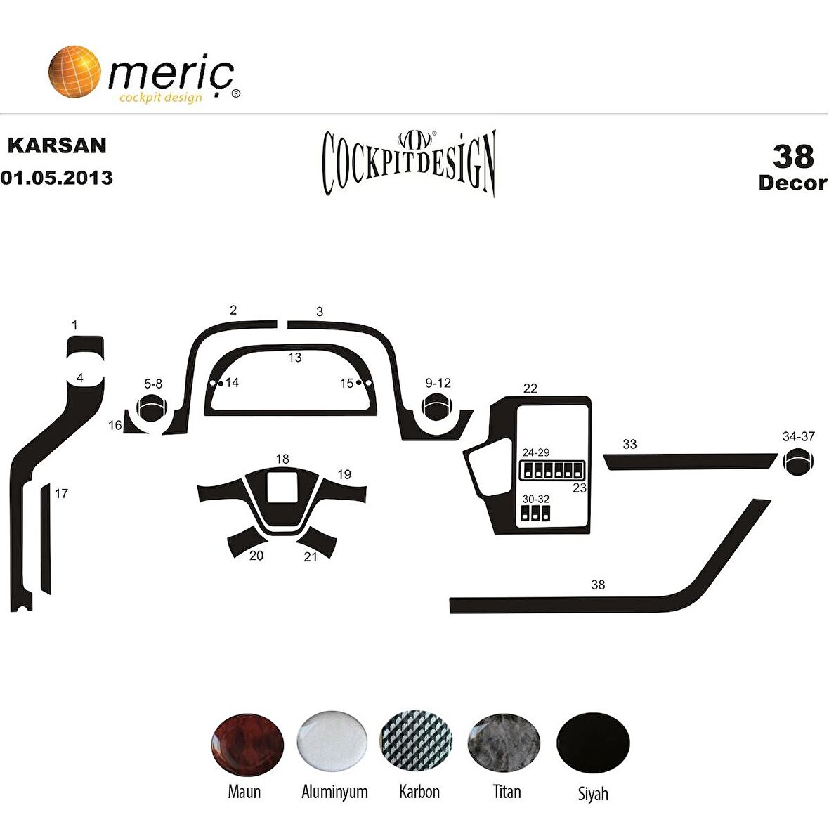 Meriç® Peugeot Karsan Jest Ön Torpido Kaplama 38 Parça 2013-›