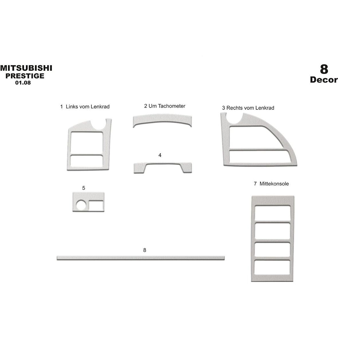 Meriç® Mitsubishi Prestige Delux Ön Torpido Kaplama 8 Parça 2008-2010