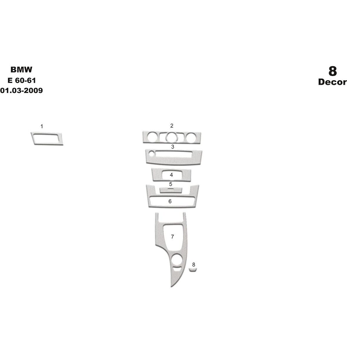 Meriç® Bmw 5 E60 / E61 Ön Torpido Kaplama 8 Parça 2003-2009