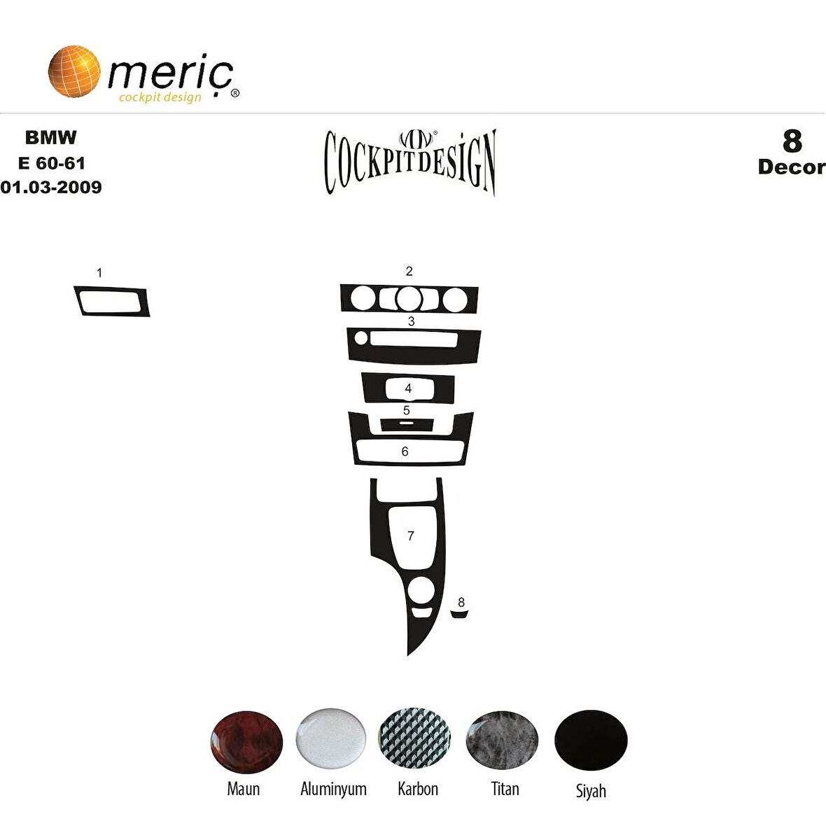 Meriç® Bmw 5 E60 / E61 Ön Torpido Kaplama 8 Parça 2003-2009