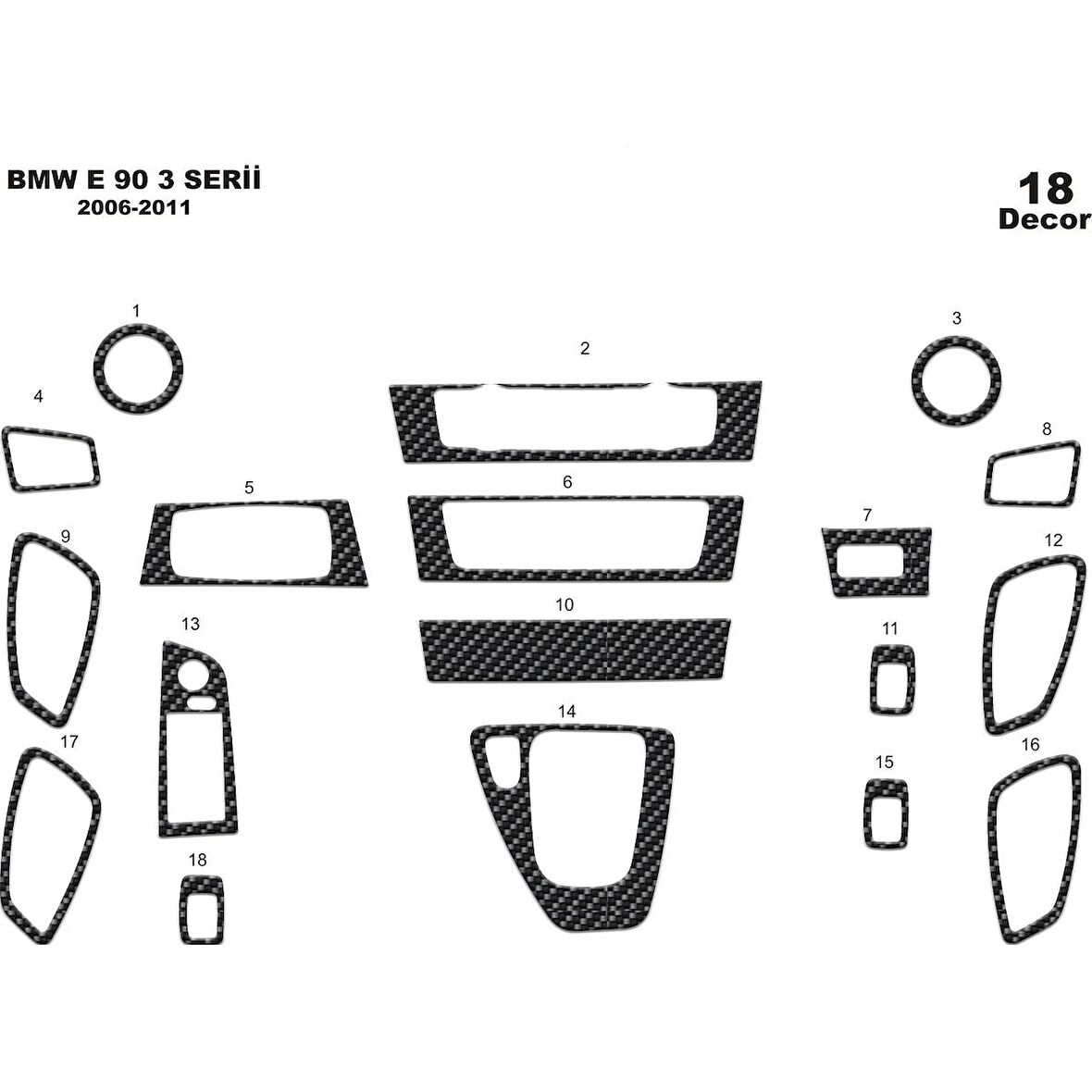 Meriç® Bmw 3 E90 Ön Torpido Kaplama 18 Parça 2006-2011