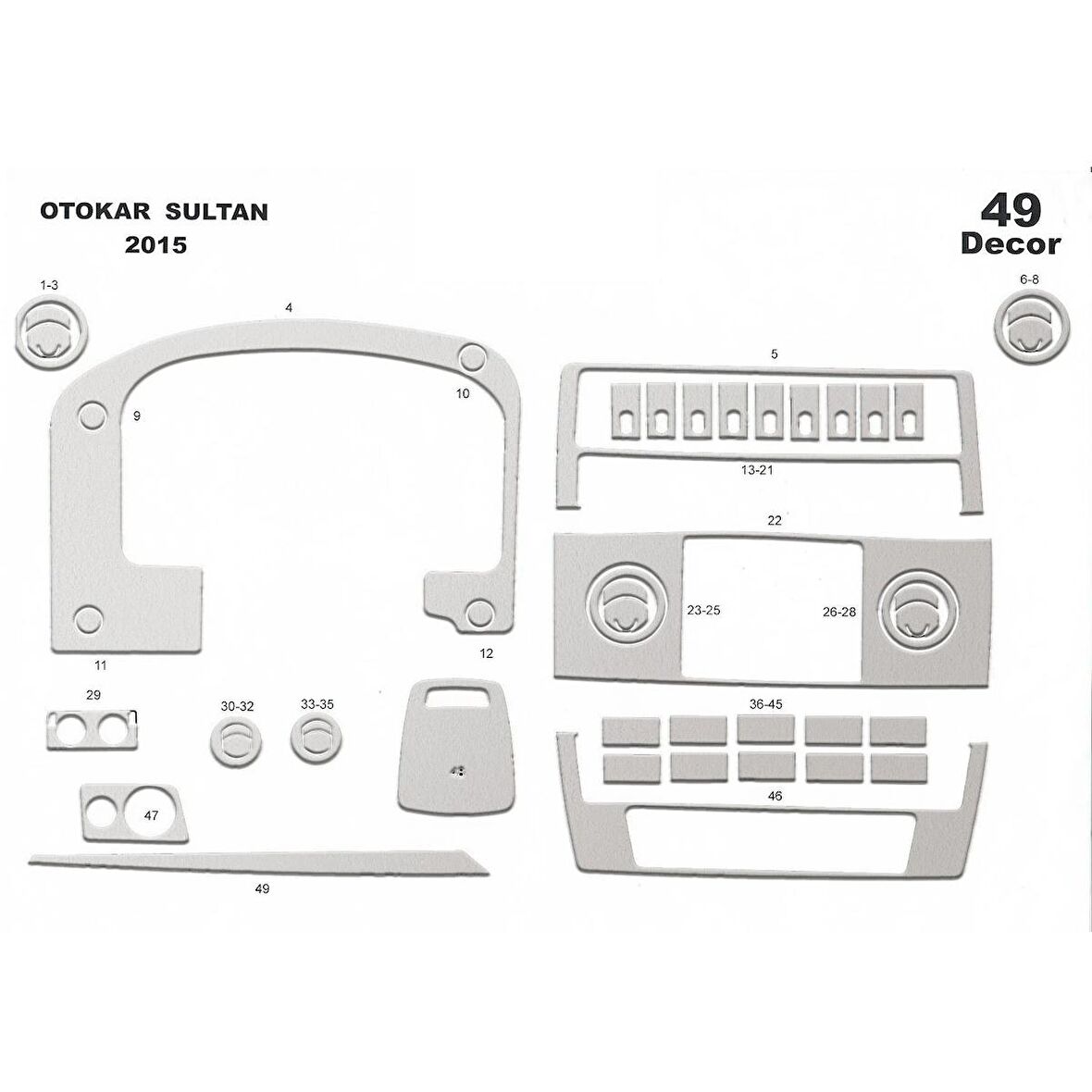 Meriç® Otokar Sultan Ön Torpido Kaplama Full Set 49 Parça 2015-›