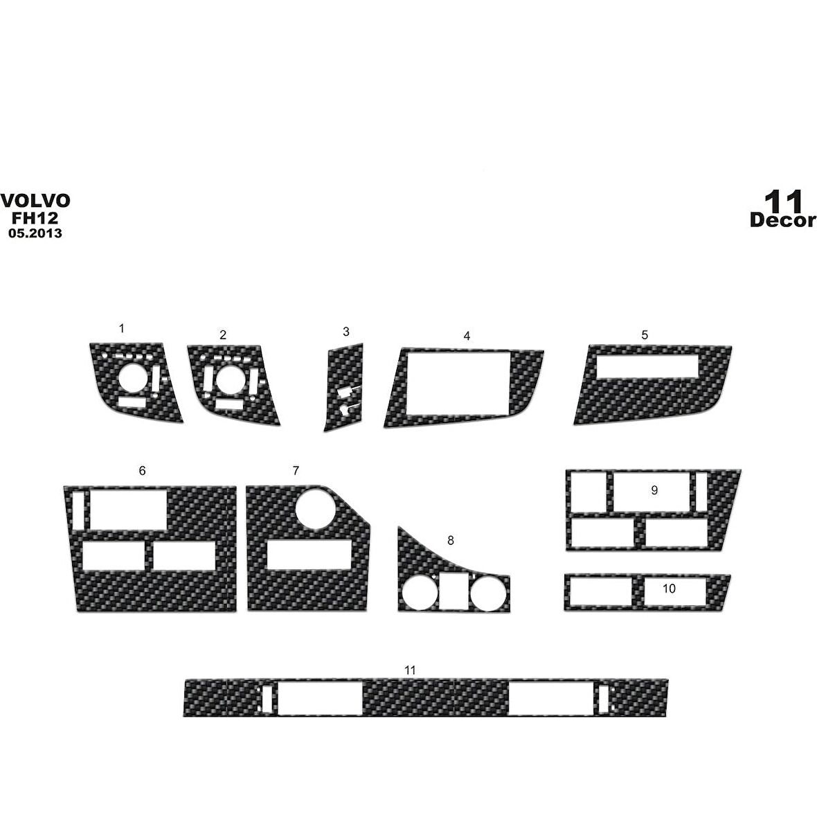 Meriç® Volvo FH Ön Torpido Kaplama 11 Parça 2017-2019