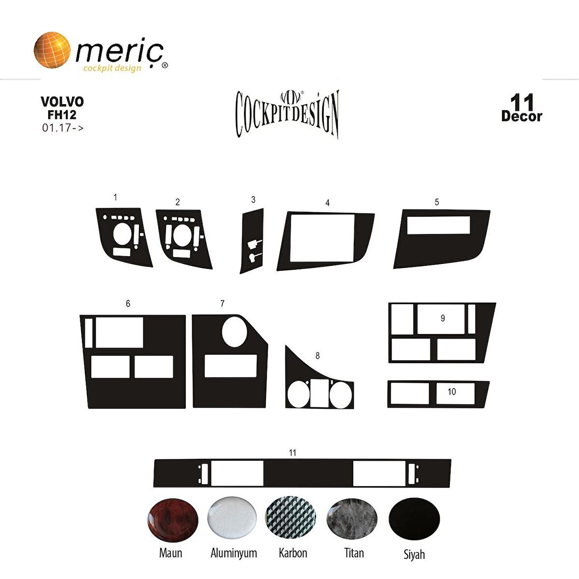 Meriç® Volvo FH Ön Torpido Kaplama 11 Parça 2017-2019