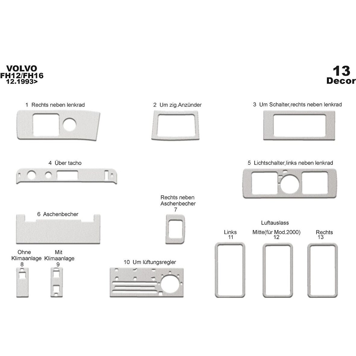 Meriç® Volvo FH 12/16 Ön Torpido Kaplama 13 Parça 1993-2002