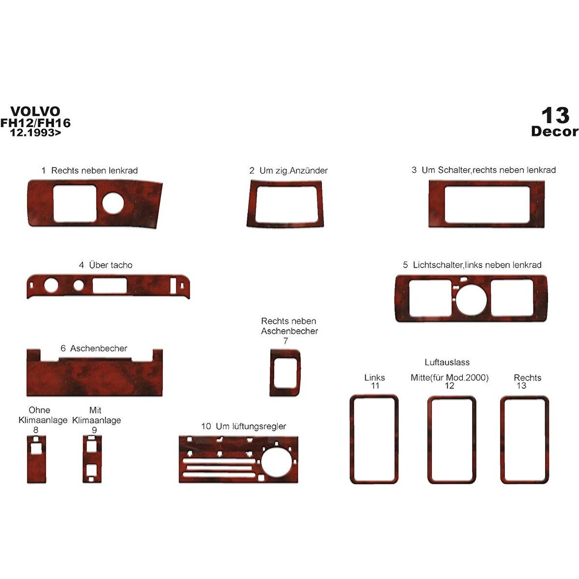 Meriç® Volvo FH 12/16 Ön Torpido Kaplama 13 Parça 1993-2002