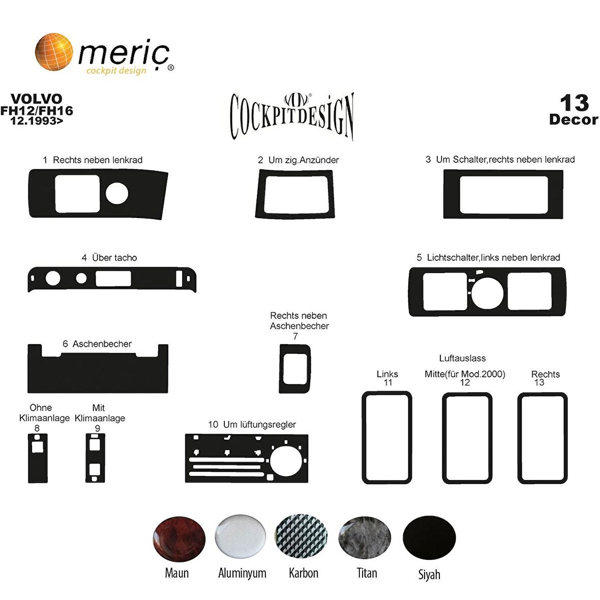 Meriç® Volvo FH 12/16 Ön Torpido Kaplama 13 Parça 1993-2002