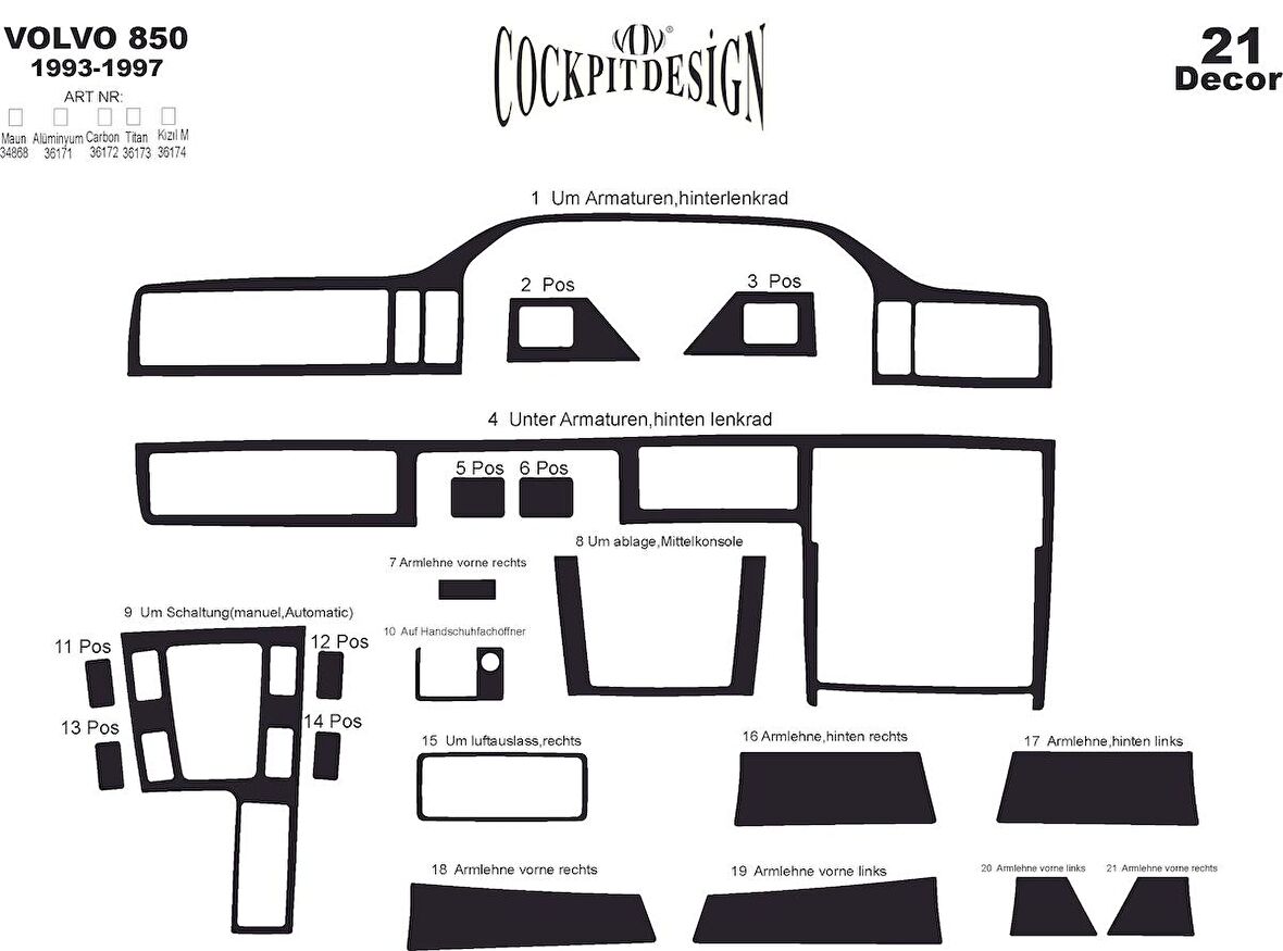 Meriç® Volvo 850 Ön Torpido Kaplama 21 Parça 1993-1997