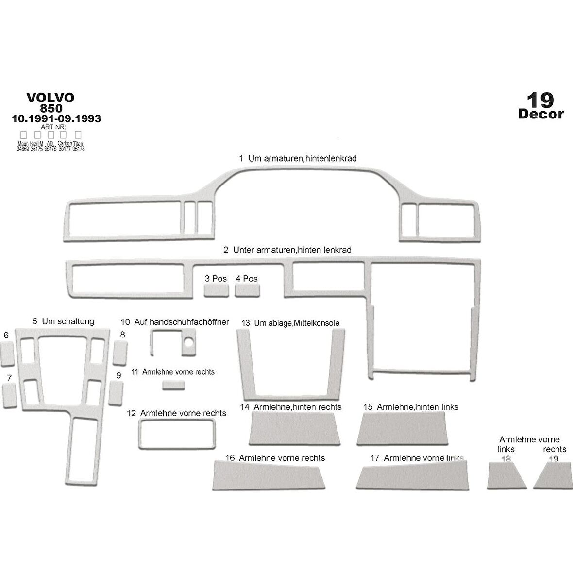 Meriç® Volvo 850 Ön Torpido Kaplama 19 Parça 1991-1993
