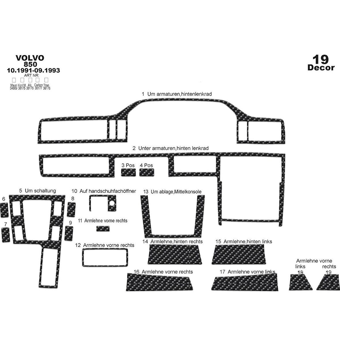 Meriç® Volvo 850 Ön Torpido Kaplama 19 Parça 1991-1993