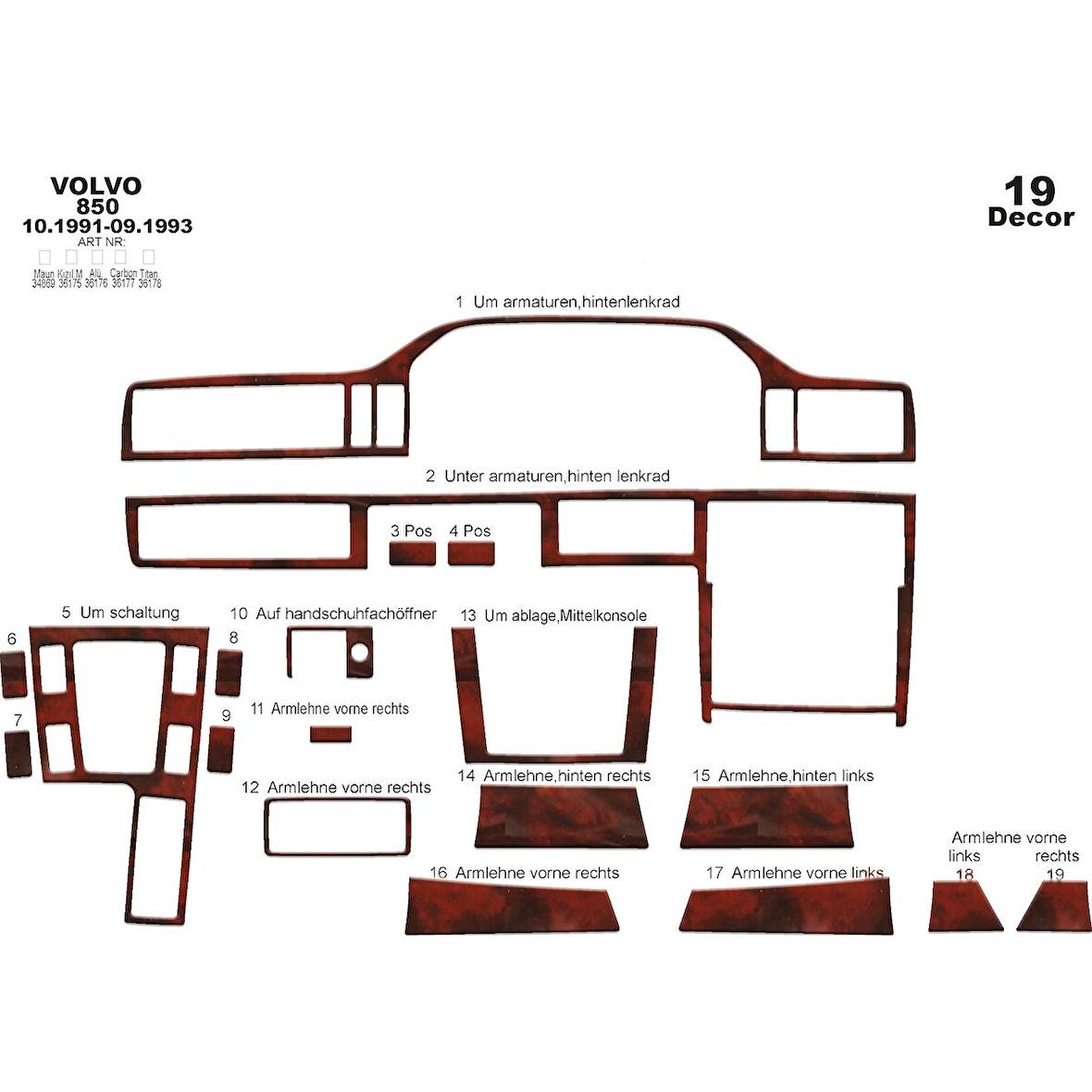 Meriç® Volvo 850 Ön Torpido Kaplama 19 Parça 1991-1993