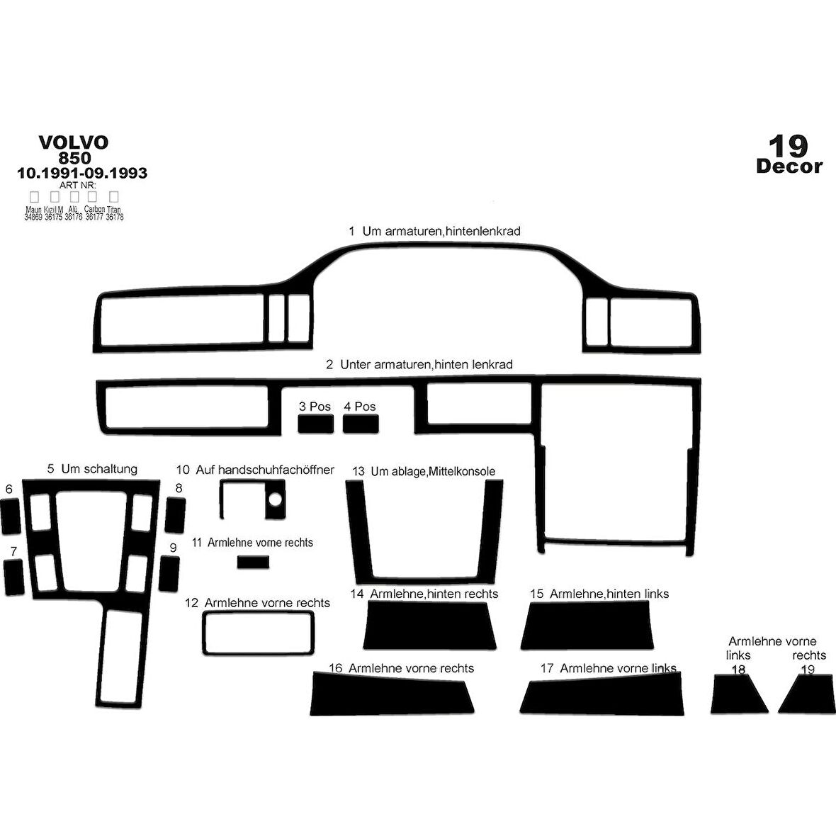 Meriç® Volvo 850 Ön Torpido Kaplama 19 Parça 1991-1993
