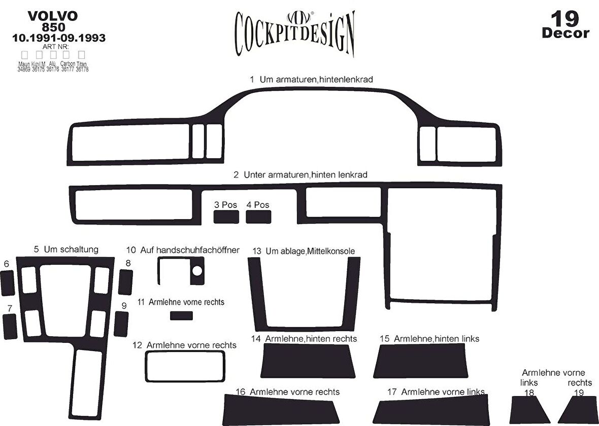 Meriç® Volvo 850 Ön Torpido Kaplama 19 Parça 1991-1993