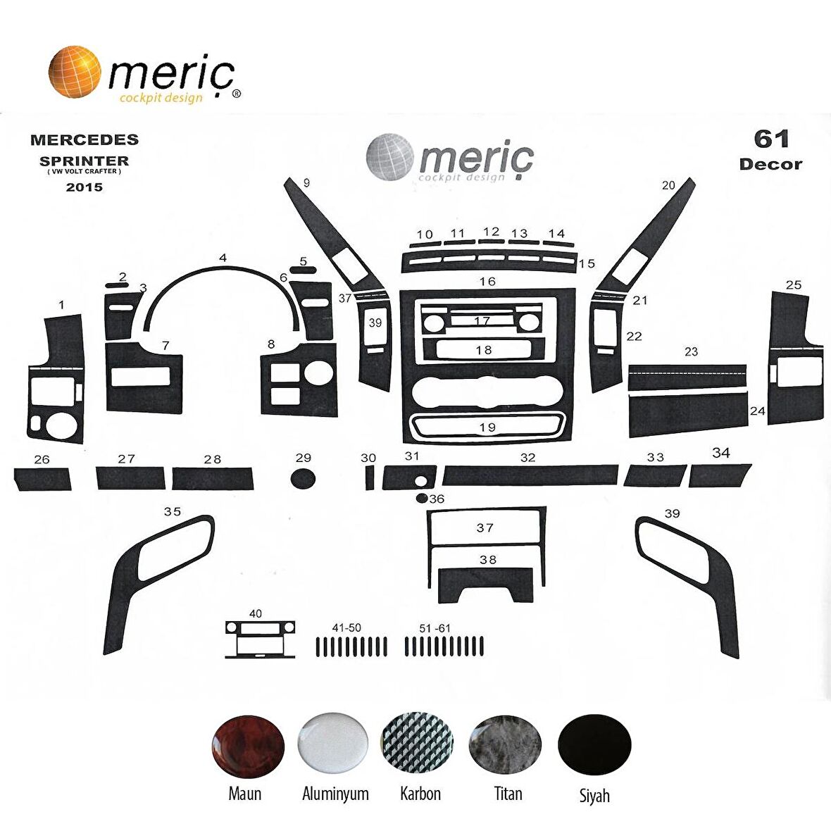 Meriç® Volkswagen Crafter Ön Torpido Kaplama 61 Parça 2006-2019