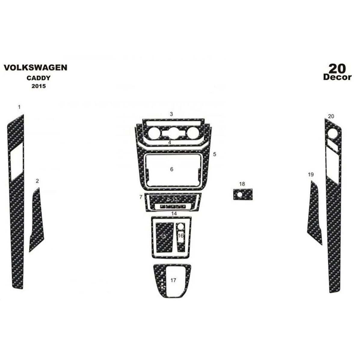 Meriç® Volkswagen Caddy Ön Torpido Kaplama 20 Parça 2015-›