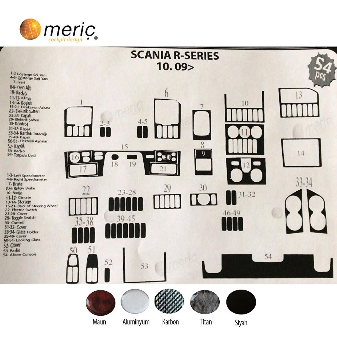 Meriç® Scania R Ön Torpido Kaplama 54 Parça 2009-›