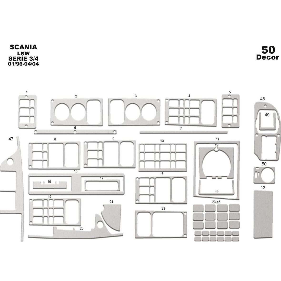 Meriç® Scania LKW 3/4 Ön Torpido Kaplama 50 Parça 1996-2004