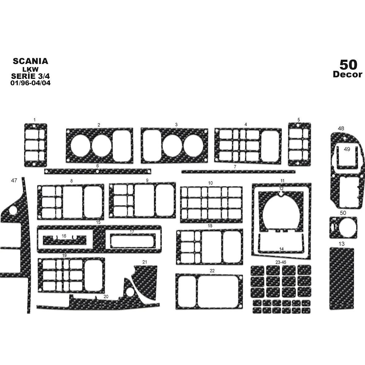 Meriç® Scania LKW 3/4 Ön Torpido Kaplama 50 Parça 1996-2004