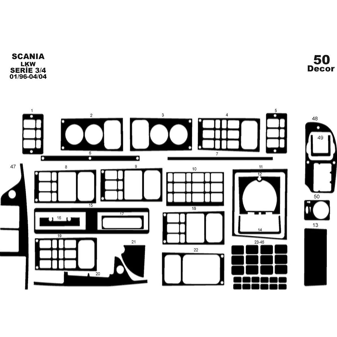 Meriç® Scania LKW 3/4 Ön Torpido Kaplama 50 Parça 1996-2004