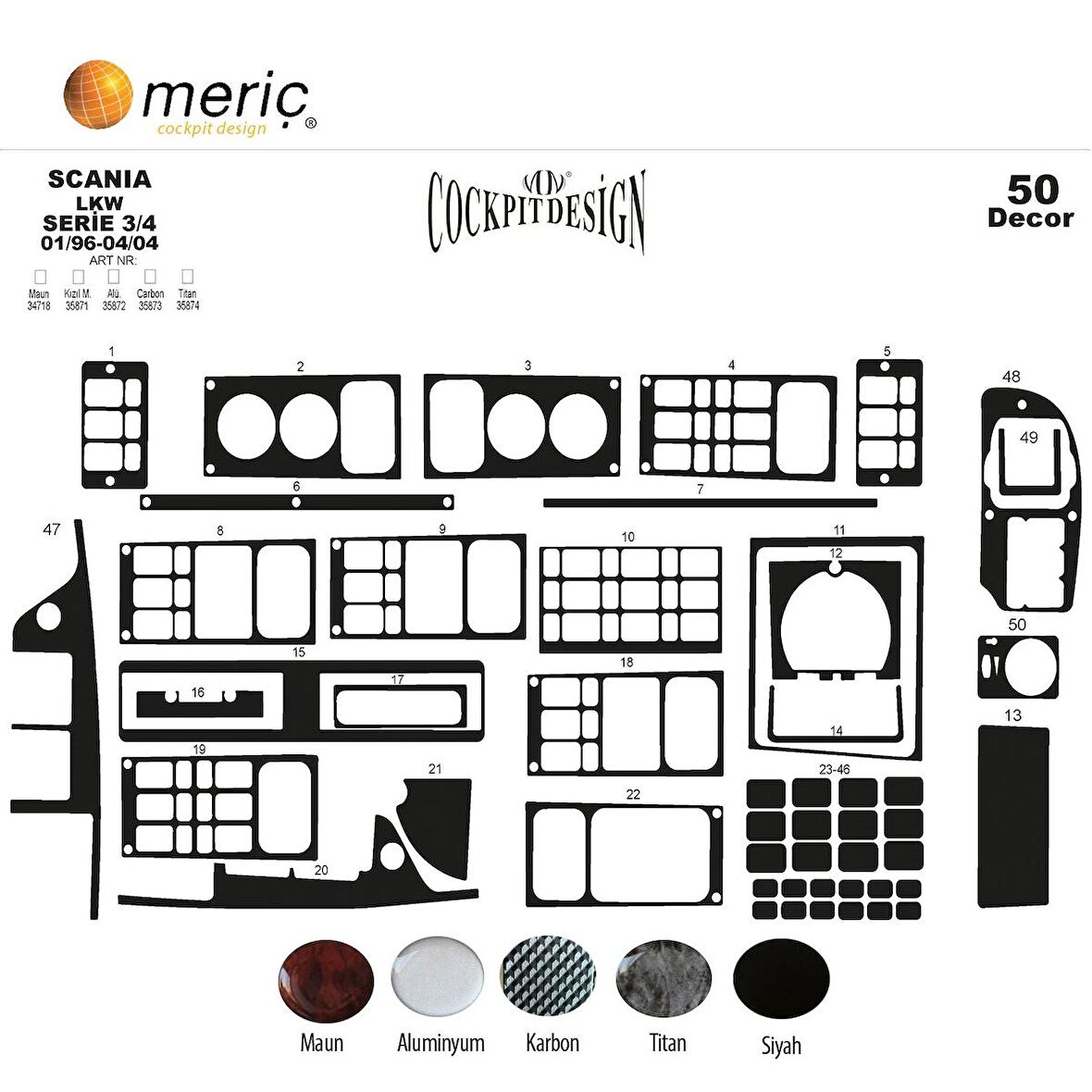 Meriç® Scania LKW 3/4 Ön Torpido Kaplama 50 Parça 1996-2004