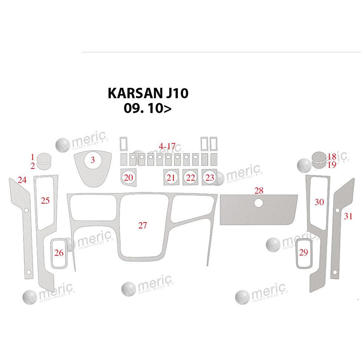 Meriç® Peugeot Karsan J10 Ön Torpido Kaplama 31 Parça 2010-›