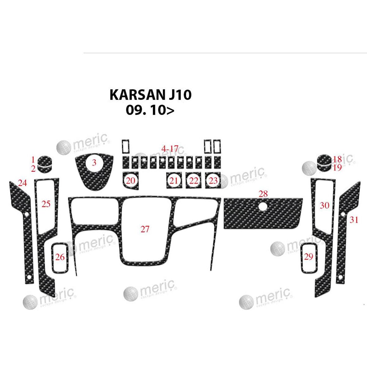 Meriç® Peugeot Karsan J10 Ön Torpido Kaplama 31 Parça 2010-›