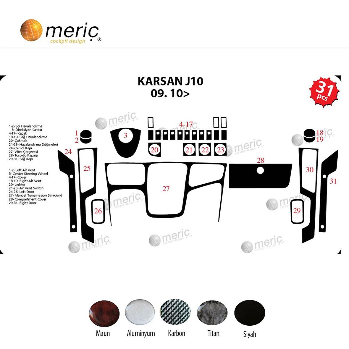 Meriç® Peugeot Karsan J10 Ön Torpido Kaplama 31 Parça 2010-›