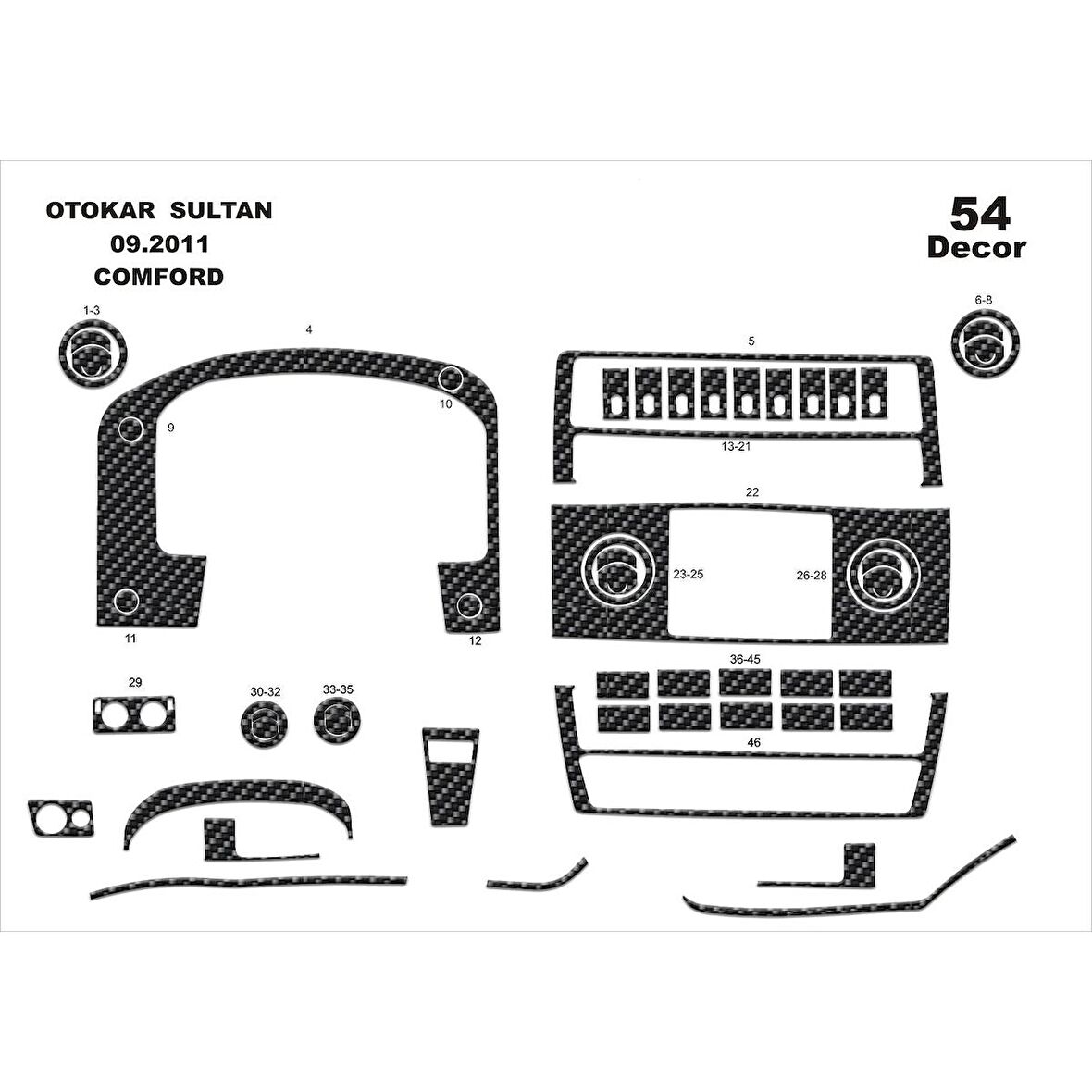 Meriç® Otokar Sultan Maxi Ön Torpido Kaplama 54 Parça 2012-2014