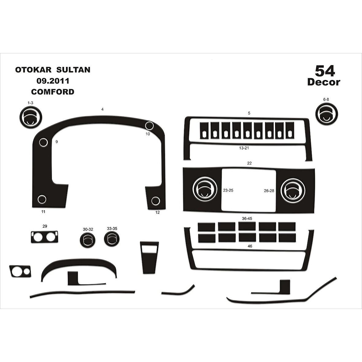 Meriç® Otokar Sultan Maxi Ön Torpido Kaplama 54 Parça 2012-2014
