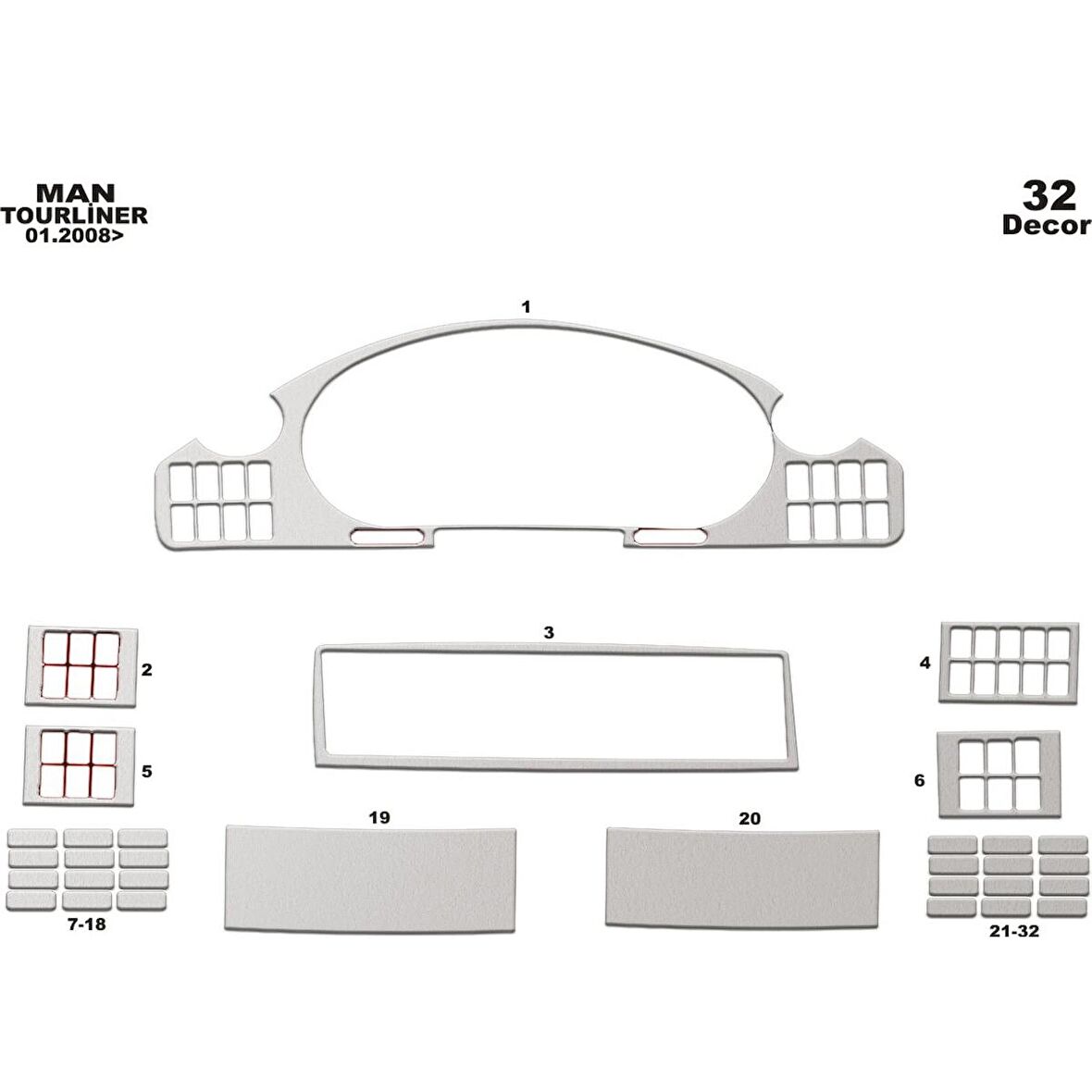 Meriç® Neoplan Tourliner Ön Torpido Kaplama 32 Parça 2008-›