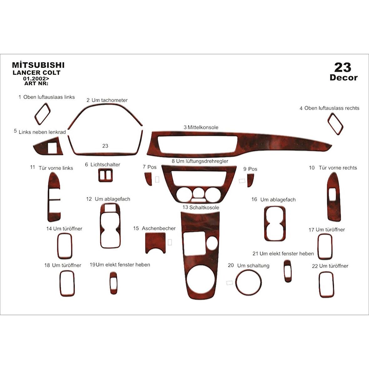 Meriç® Mitsubishi Lancer Ön Torpido Kaplama 23 Parça 2002-2009