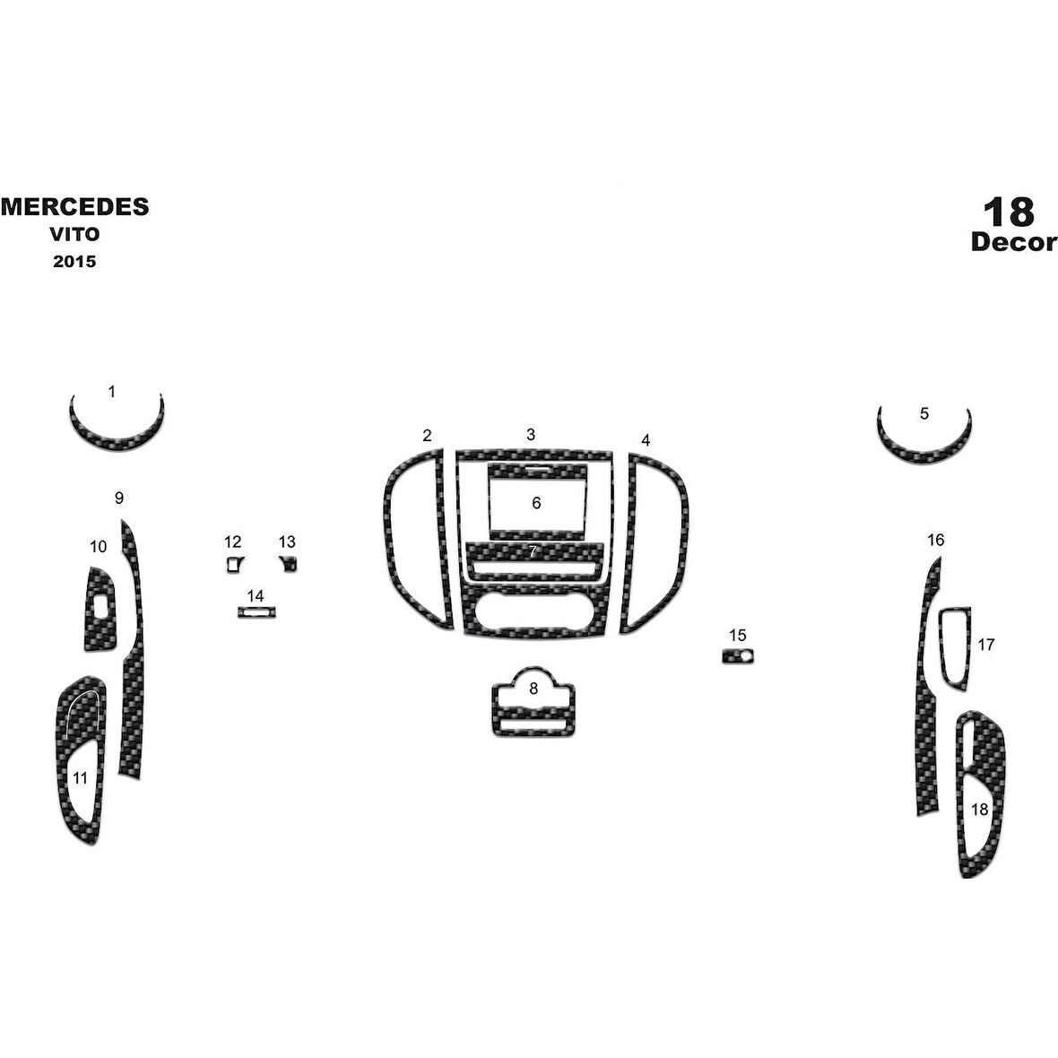 Meriç® Mercedes Vito Ön Torpido Kaplama 18 Parça 2015-›