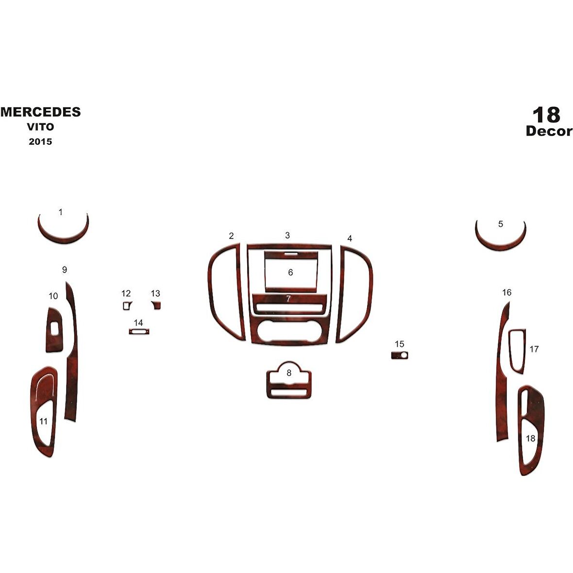 Meriç® Mercedes Vito Ön Torpido Kaplama 18 Parça 2015-›