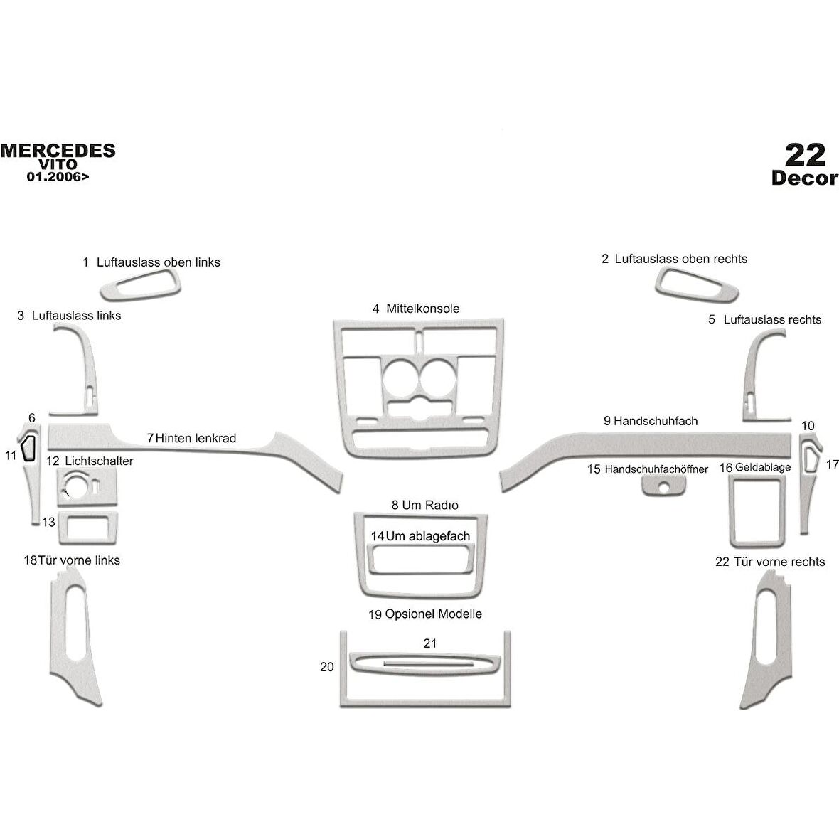 Meriç® Mercedes Vito Ön Torpido Kaplama 22 Parça 2006-2016