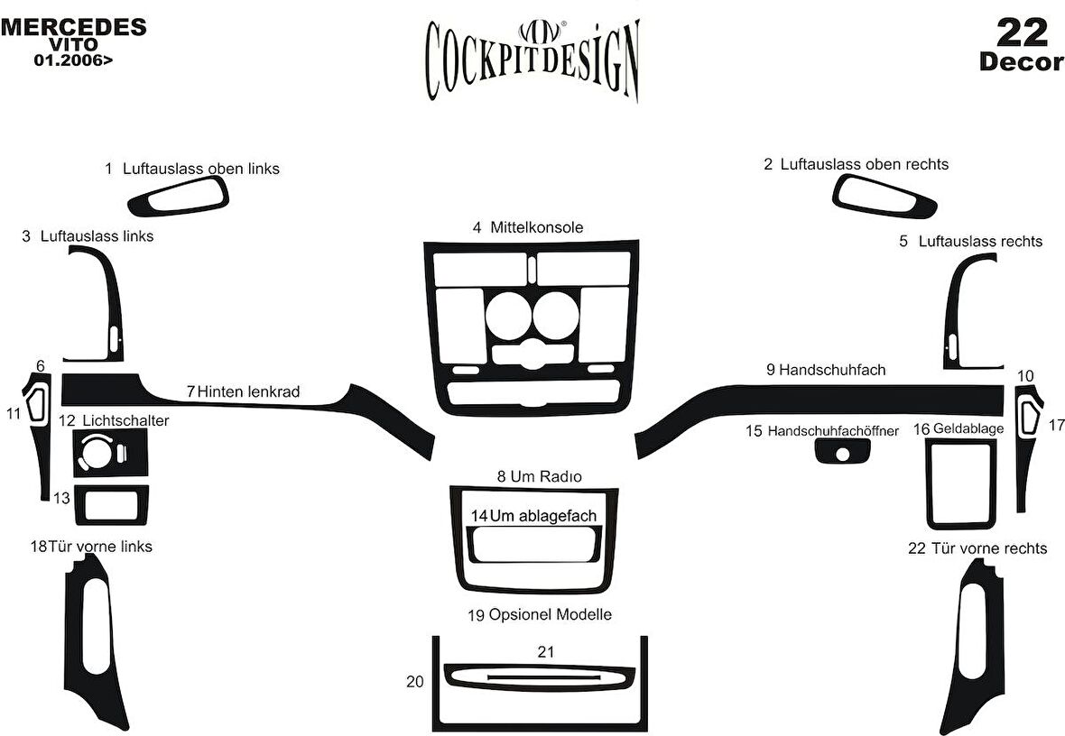 Meriç® Mercedes Vito Ön Torpido Kaplama 22 Parça 2006-2016