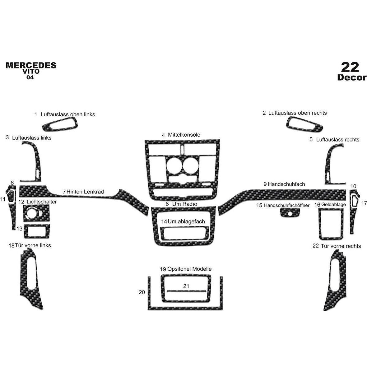 Meriç® Mercedes Vito Ön Torpido Kaplama 22 Parça 2004-2006