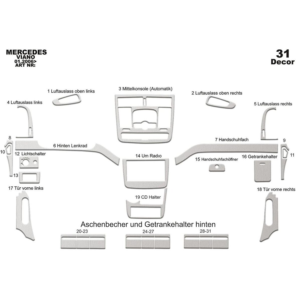 Meriç® Mercedes Viano Otm. Ön Torpido Kaplama 31 Parça 2006-›