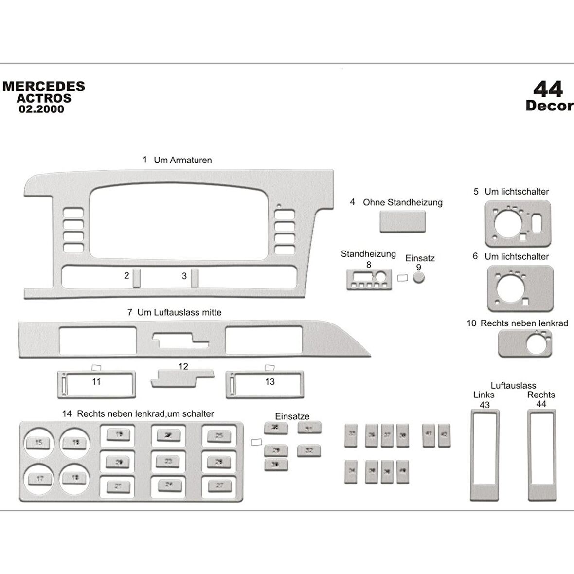 Meriç® Mercedes Actros Ön Torpido Kaplama 44 Parça 2000-2003