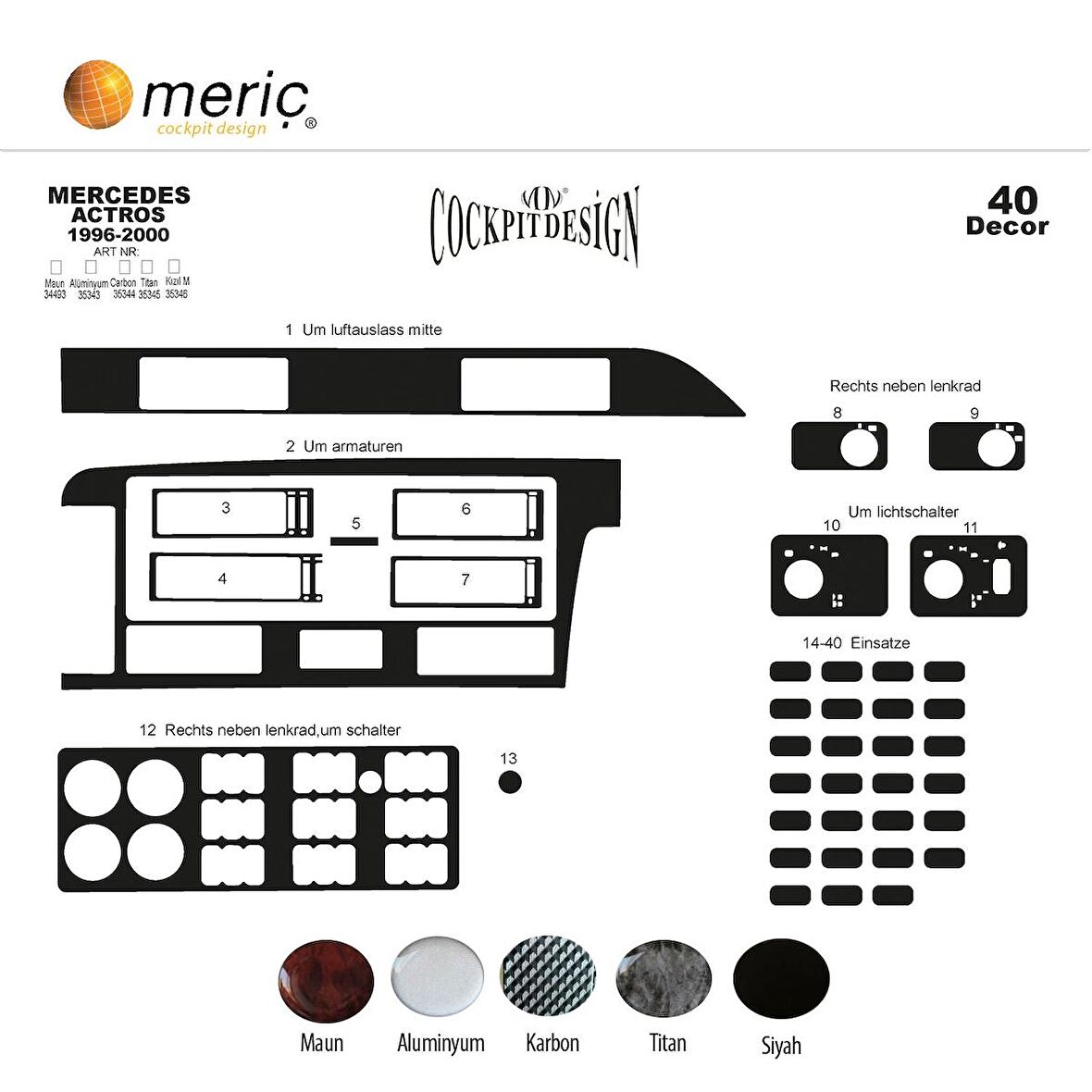 Meriç® Mercedes Actros Ön Torpido Kaplama 40 Parça 1996-2000