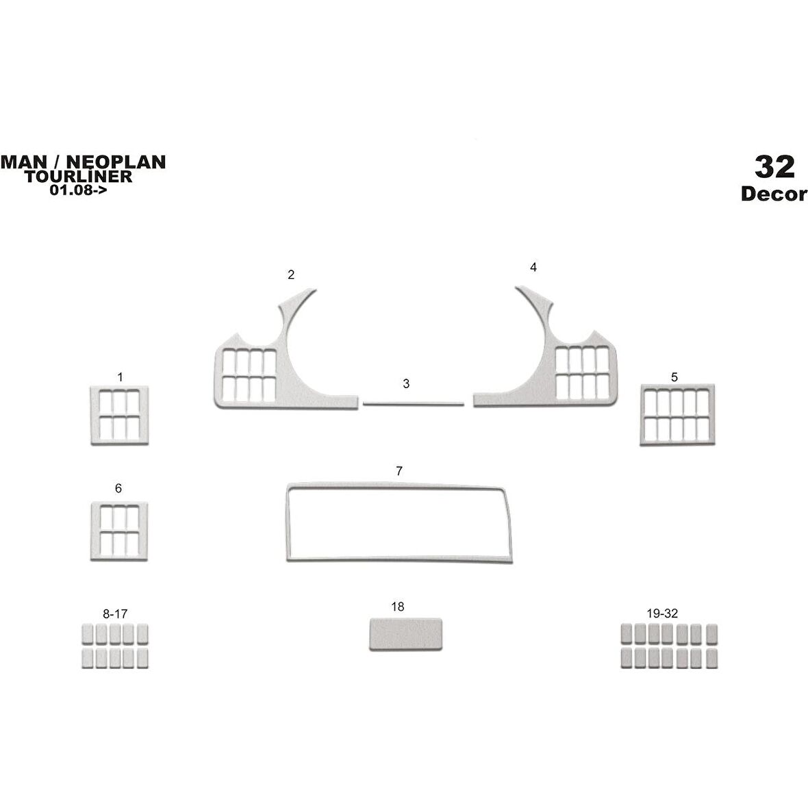 Meriç® Man Tourliner Ön Torpido Kaplama 32 Parça 2008-›