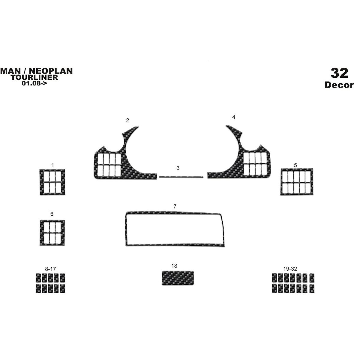 Meriç® Man Tourliner Ön Torpido Kaplama 32 Parça 2008-›
