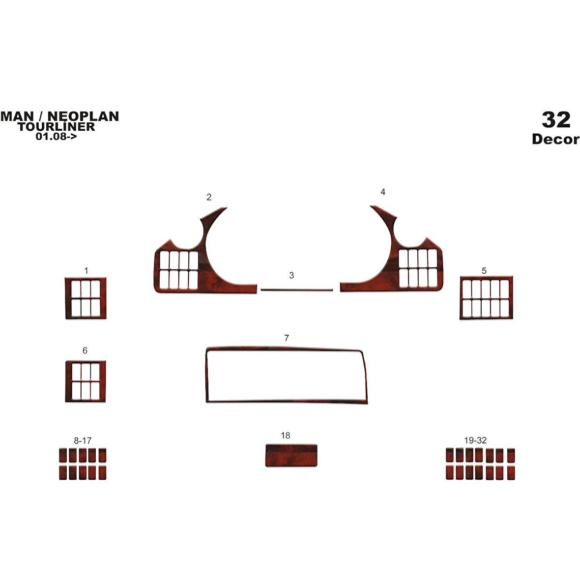 Meriç® Man Tourliner Ön Torpido Kaplama 32 Parça 2008-›
