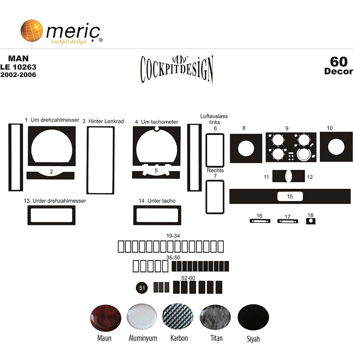 Meriç® Man Le Ön Torpido Kaplama 60 Parça 2002-2005