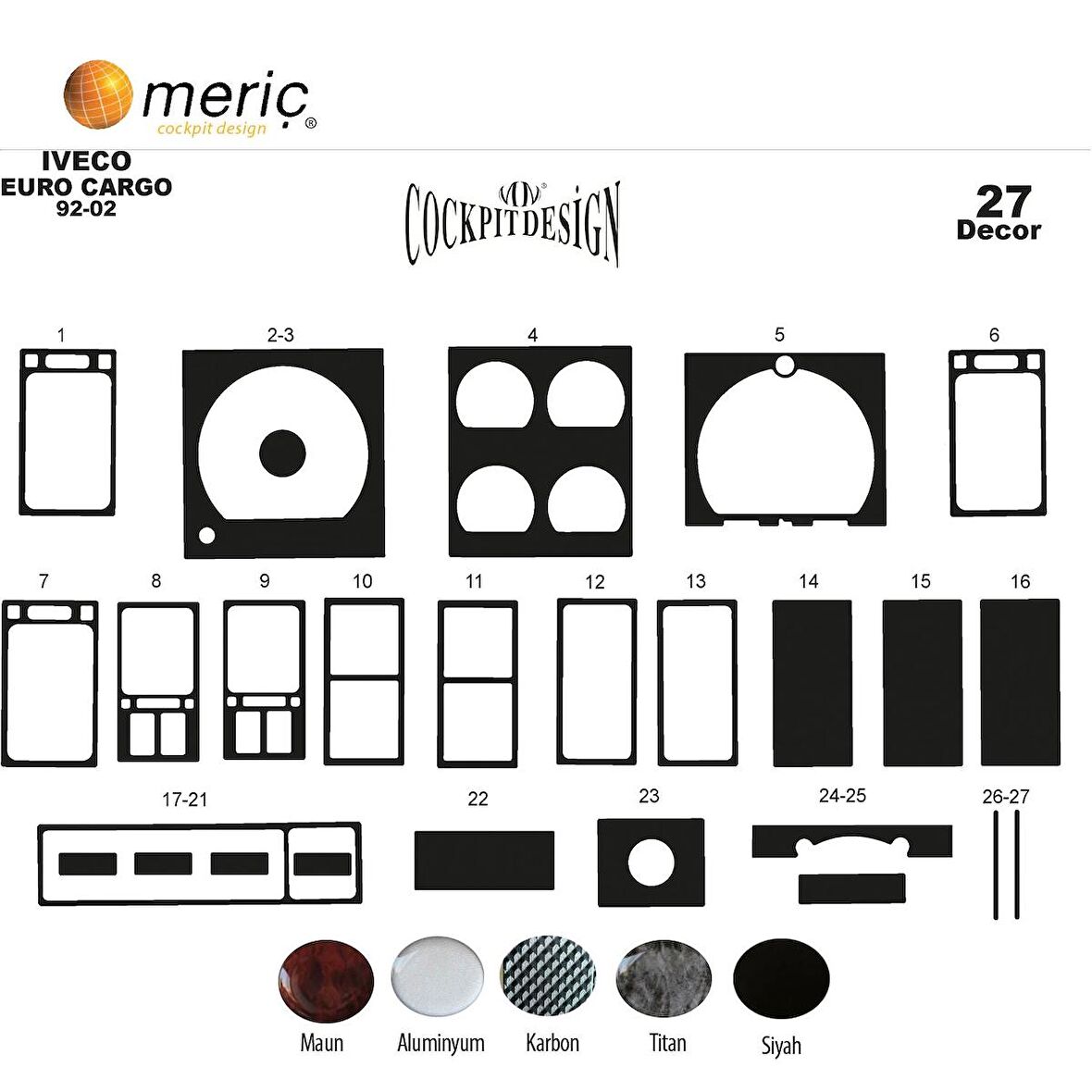 Meriç® Iveco Euro Cargo Ön Torpido Kaplama 27 Parça 1992-2002