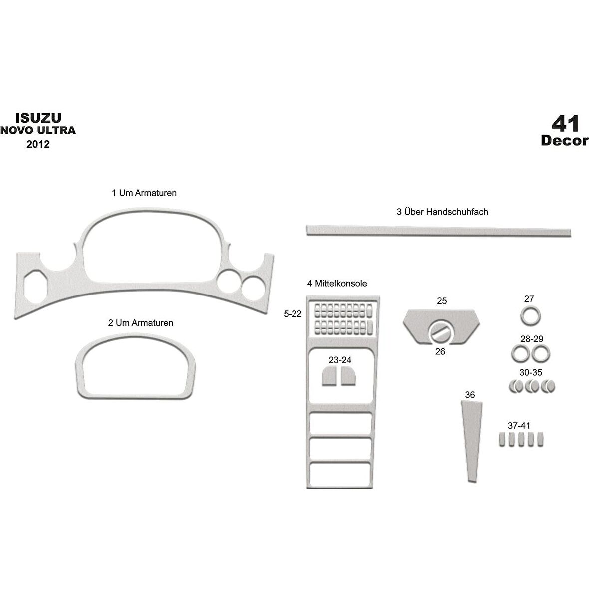 Meriç® Isuzu Novo Lüx Ön Torpido Kaplama 41 Parça 2012-›