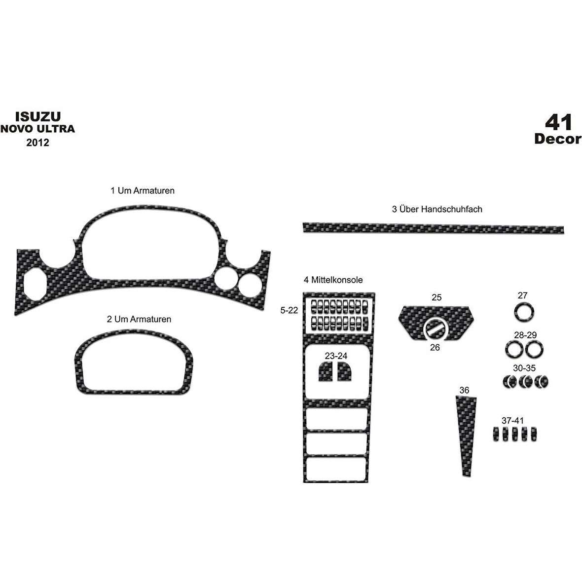 Meriç® Isuzu Novo Lüx Ön Torpido Kaplama 41 Parça 2012-›