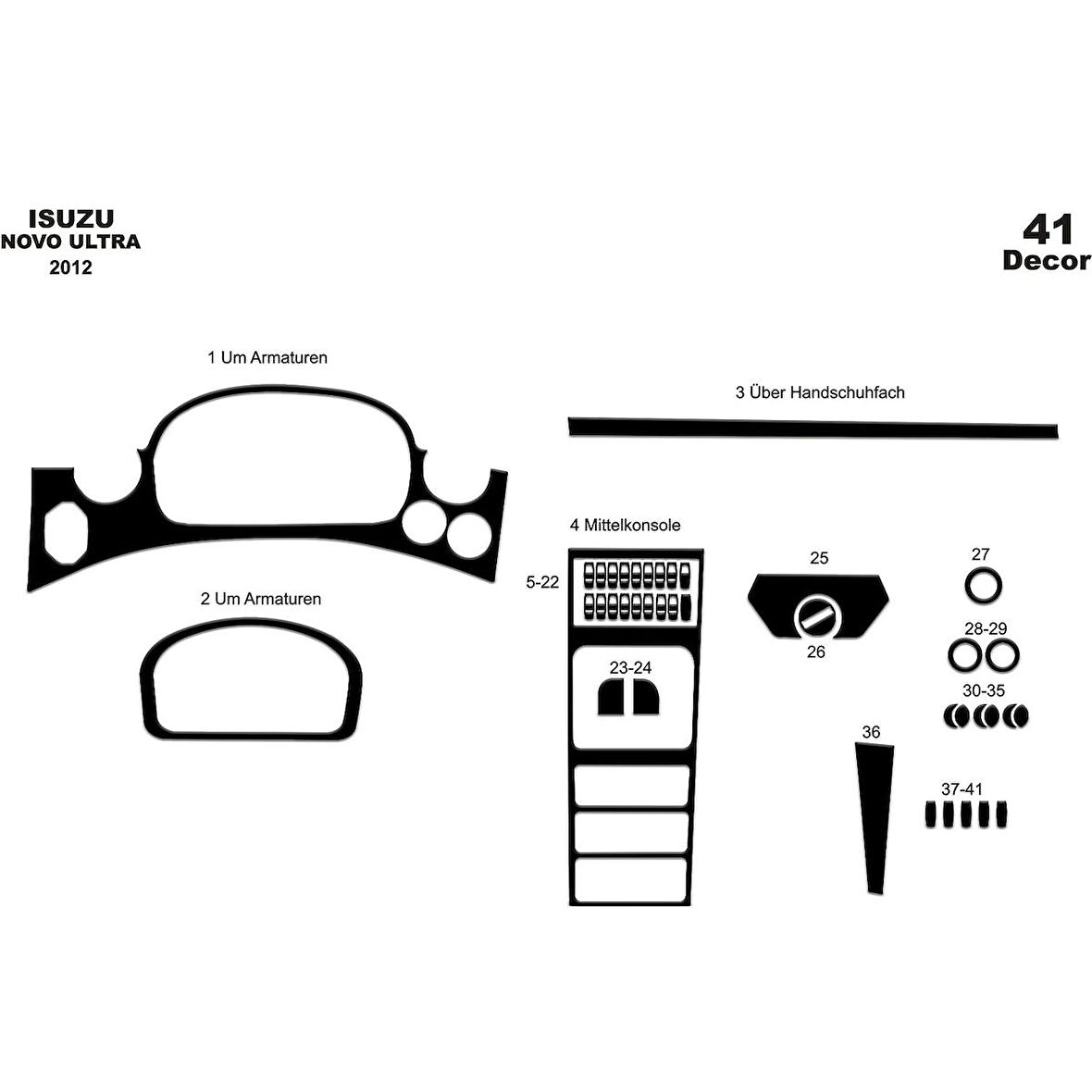 Meriç® Isuzu Novo Lüx Ön Torpido Kaplama 41 Parça 2012-›