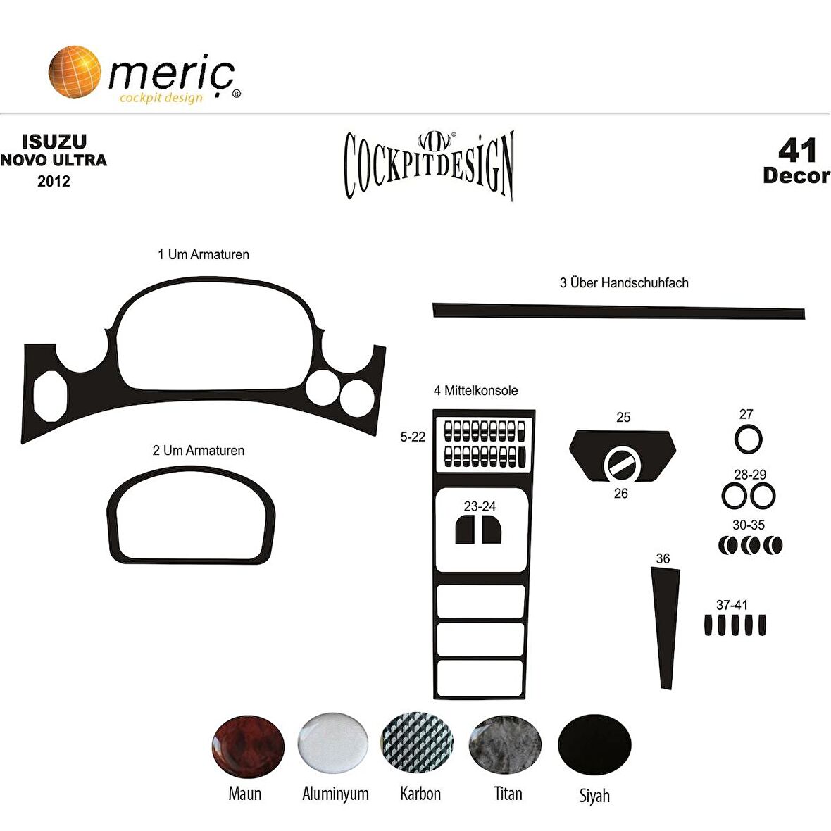 Meriç® Isuzu Novo Lüx Ön Torpido Kaplama 41 Parça 2012-›