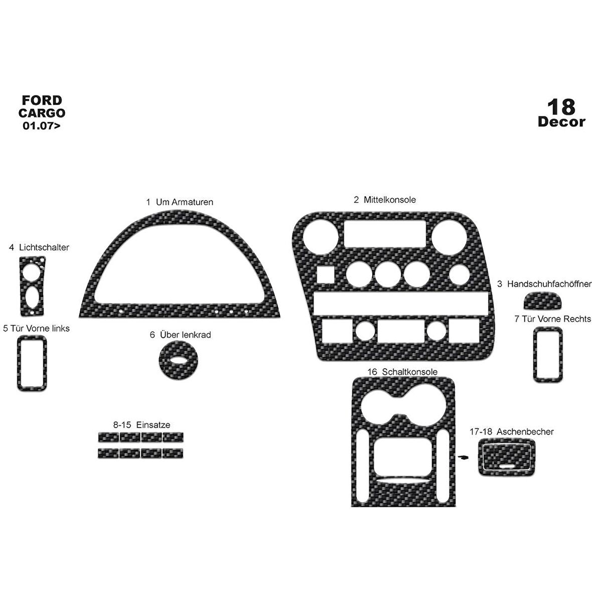 Meriç® Ford Cargo 1838T Ön Torpido Kaplama 18 Parça 2007-2015